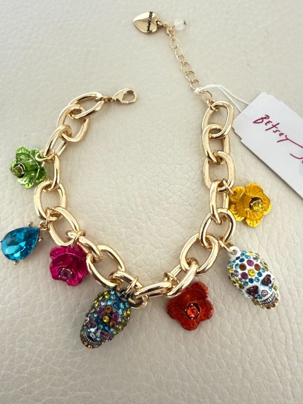 NWT Betsey Johnson Bracelet Halloween Flower & Sugar Skull Charms Multi Color